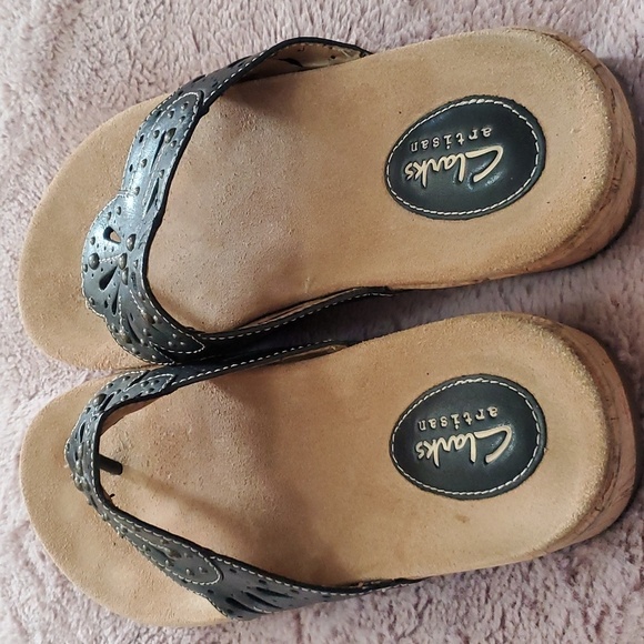 Clarks Women's Palima Palm Wedge Sandal in Black, Size 8 - Picture 4 of 11